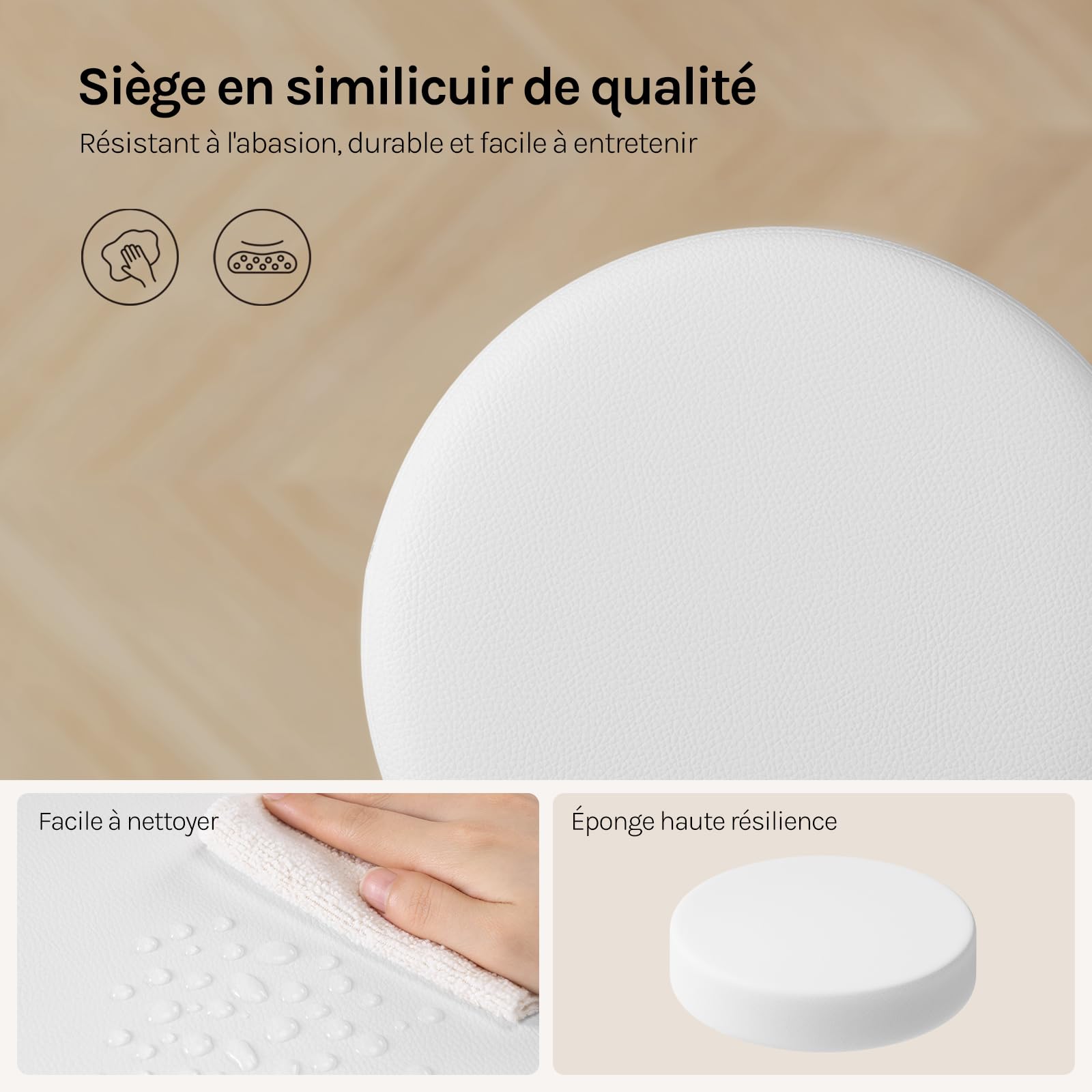 WOLTU Tabouret Coiffeuse, Tabouret de Maquillage, Réglable en Hauteur 44-56cm, Pivotant, Siège Rembourré, Tabouret de Bar Bas Rond pour Salon, Chambre à Coucher, Similicuir, Blanc
