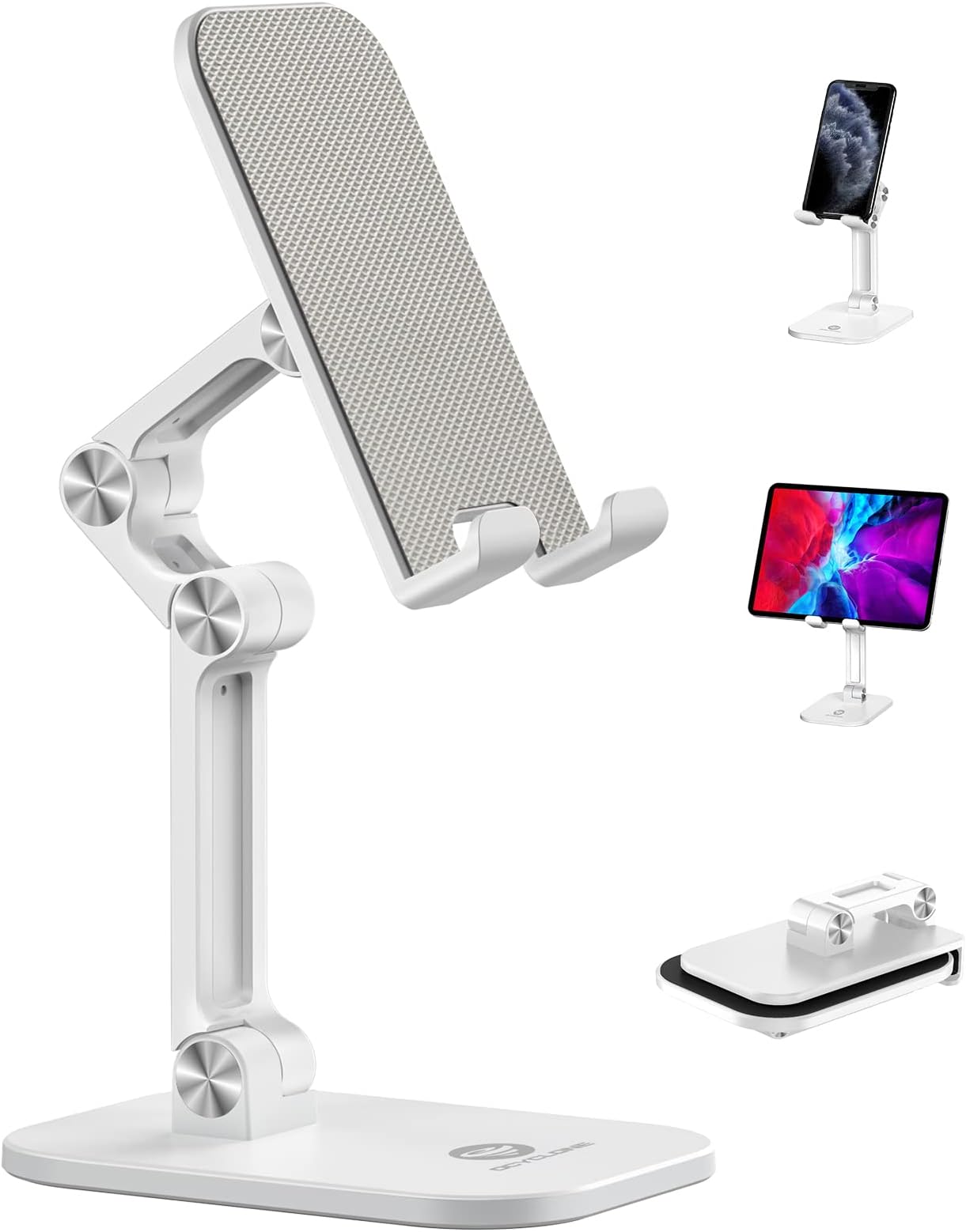 OCYCLONE Phone Stand, Adjustable Height and Angle Cell Phone Stand for Desk Foldable Holder, Taller iPhone Stand Compatible 4-11 Inch All Mobile Phone/iPad/Tablet - White