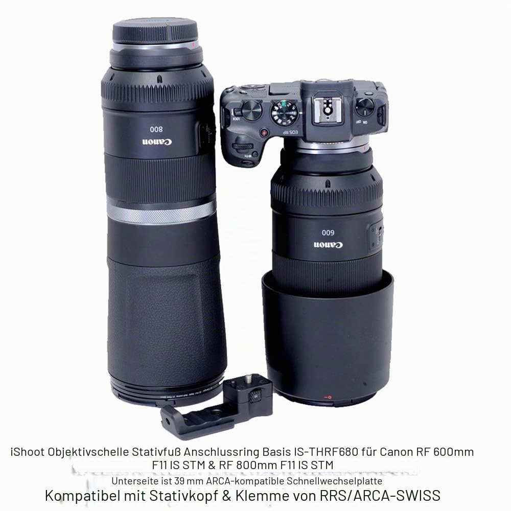 iShoot Stativhalterung Ringsockel, Objektivkragenfuß, kompatibel mit Canon RF 600 mm F11 is STM und Canon RF 800 mm F11 is STM, Objektivhalter mit 39mm Arca-Swiss Fit Schnellwechselplatte