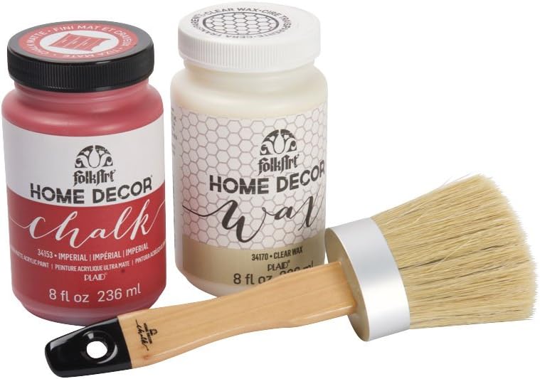 FolkArt HomeDécor Chalk Beginner Paint and Wax Kit with brush, (8 oz) Clear Wax, 8(oz) Sheepskin Paint,