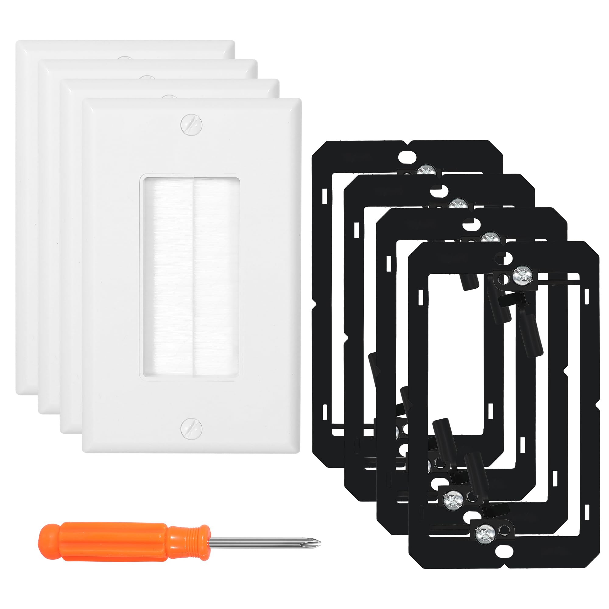 Szczotka ścienna z uchwytem montażowym niskonapięciowym, zestaw 4 sztuk, 12,6 cm x 6 cm, dekoracyjna wkładka przelotowa do przewodów HDMI/Ethernet/głośników, zarządzanie kablami do telewizora i kina