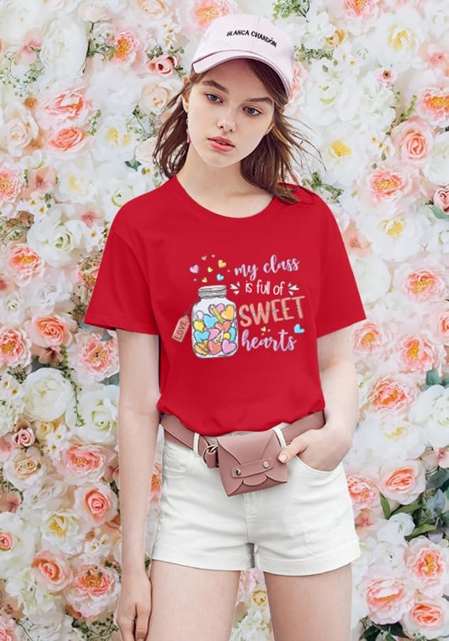 Valentines Teacher Shirts Women: My Class is Full of Sweet Hearts T Shirt Valentines Gifts Short Sleeve Graphic Tees Top - Image 3