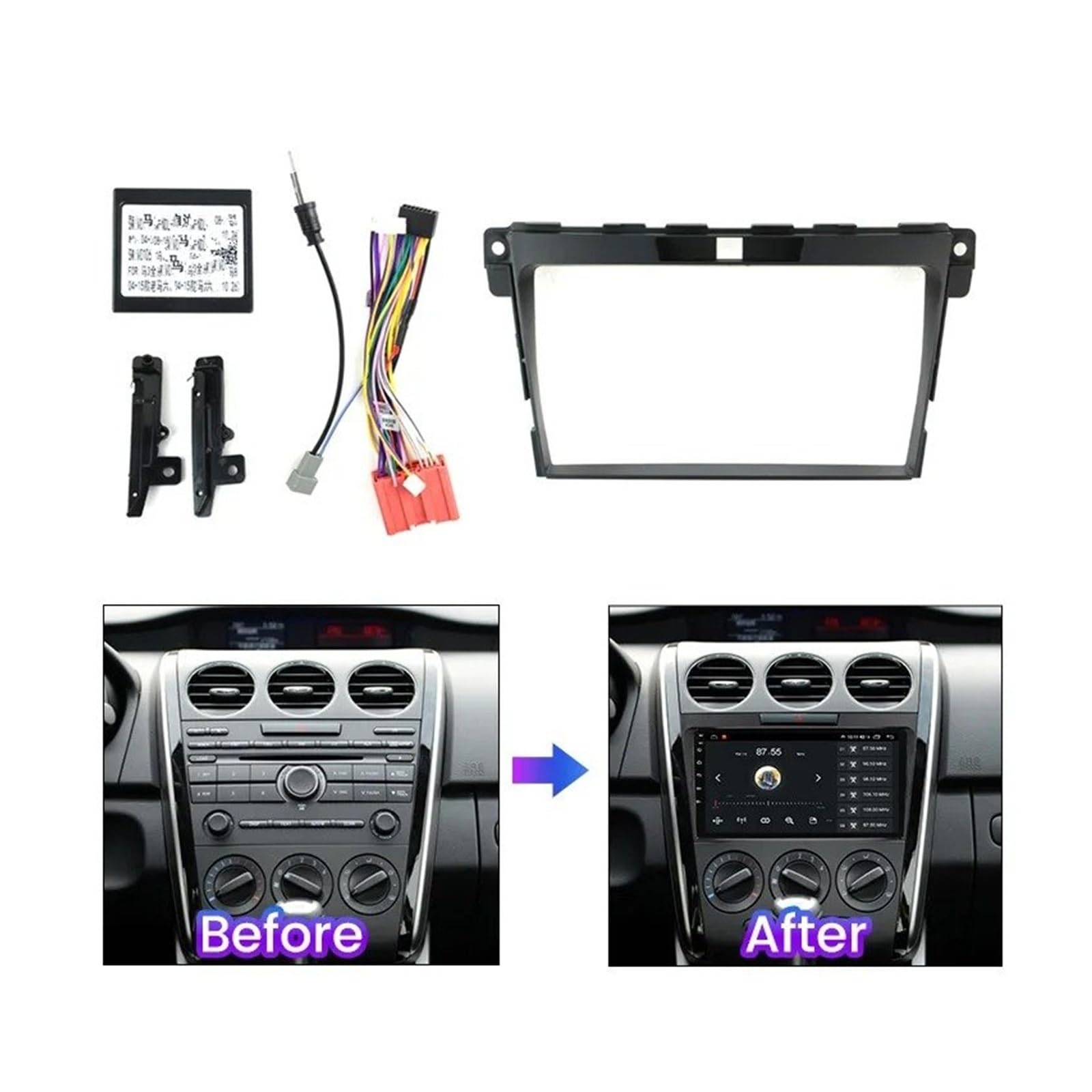 Fascia Marco Marco Salpicadero Radio Coche 2 DIN Panel Estéreo DVD Instalación Montaje Kit Tablero Bisel Adaptador para Mazda para CX7 para CX-7 08-15 Juego Panel Radio