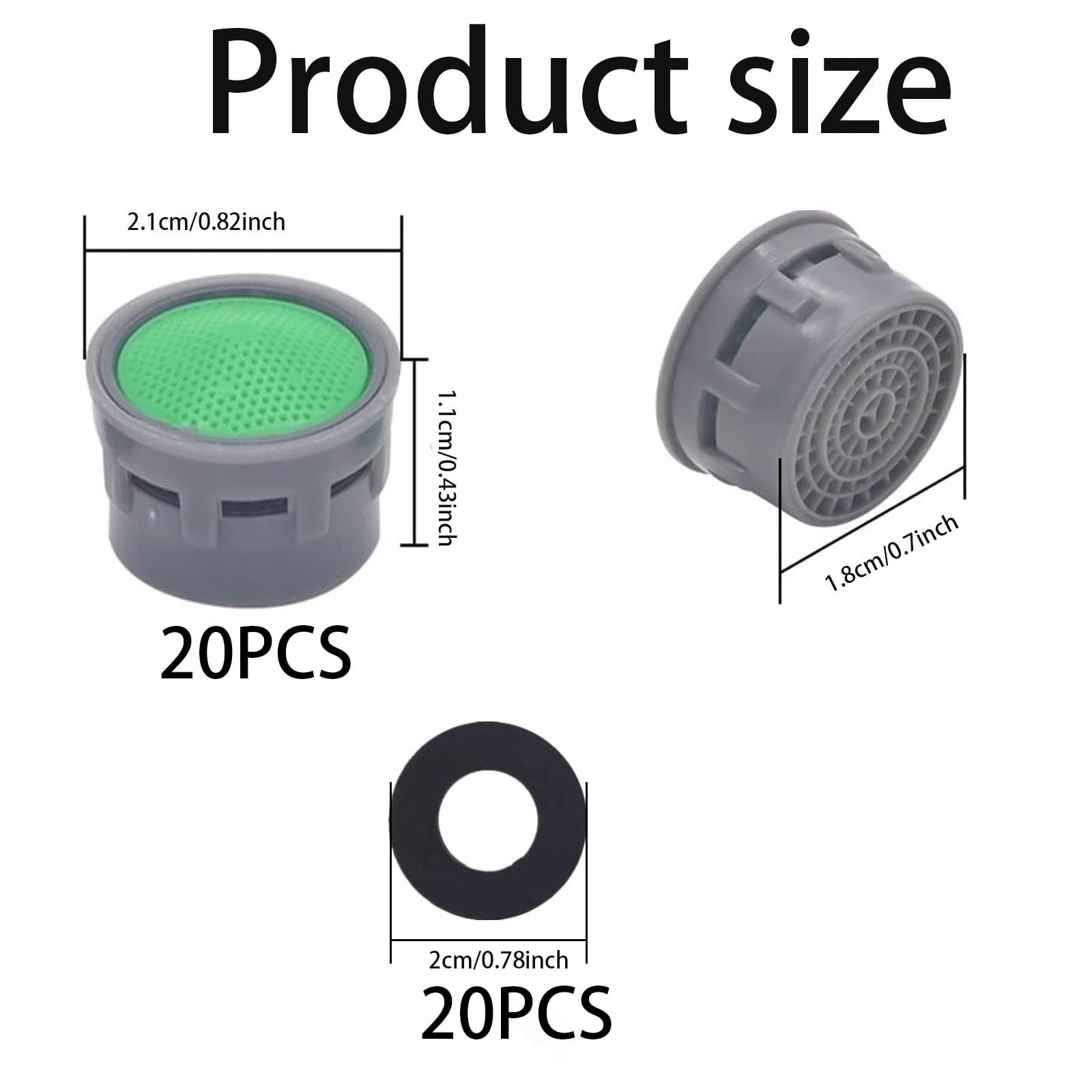 20 Aeratori Per Rubinetto Con Guarnizioni - Filtro Antispreco Per Acqua (Grigio/Verde) - Foto 4