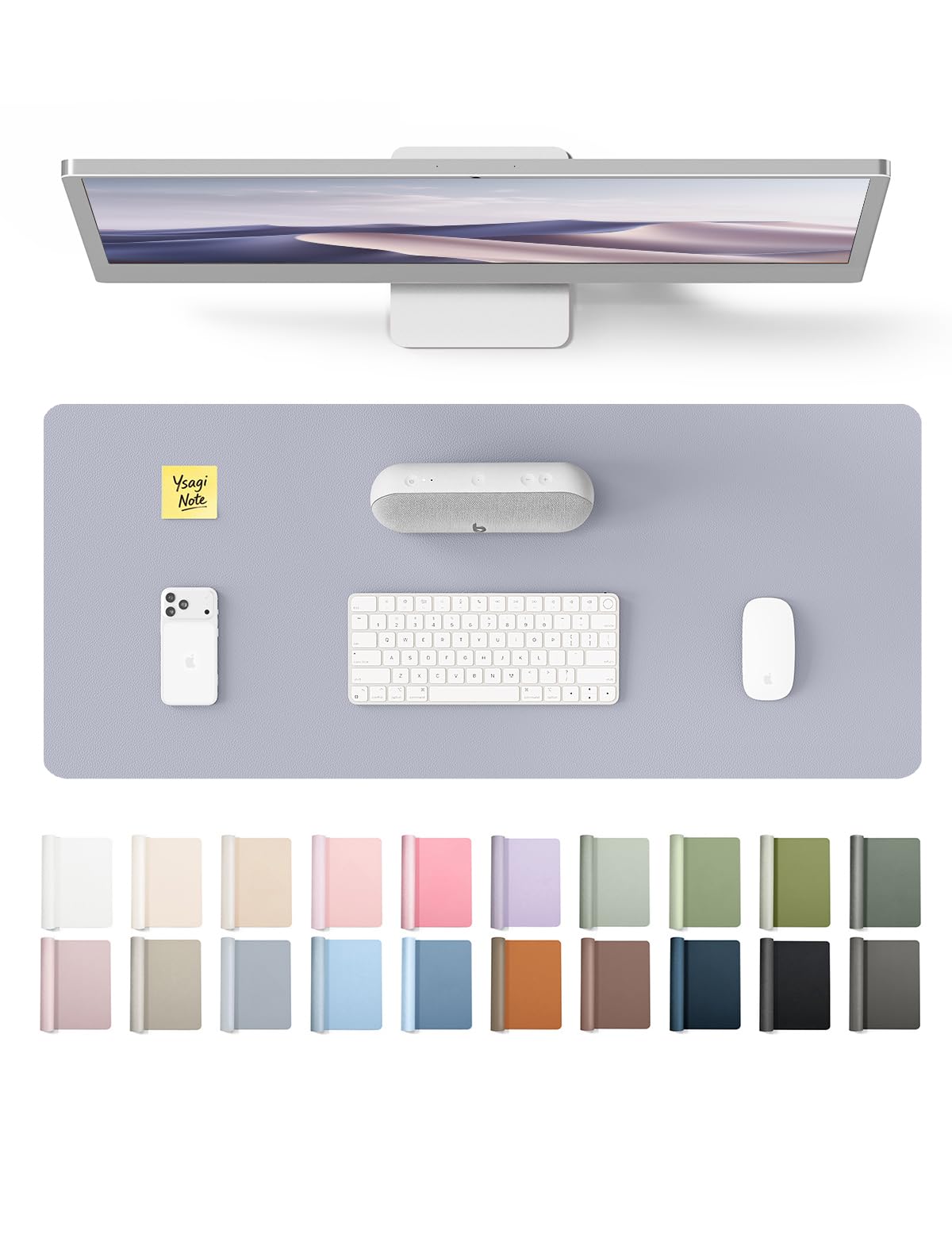 YSAGi Leather Desk Pad Protector, Office Desk Mat, Large Mouse Pad, Non-Slip PU Leather Desk Blotter, Laptop Desk Pad, Waterproof Desk Writing Pad for Office and Home (Soft Lavender, 23.6" x 13.8")