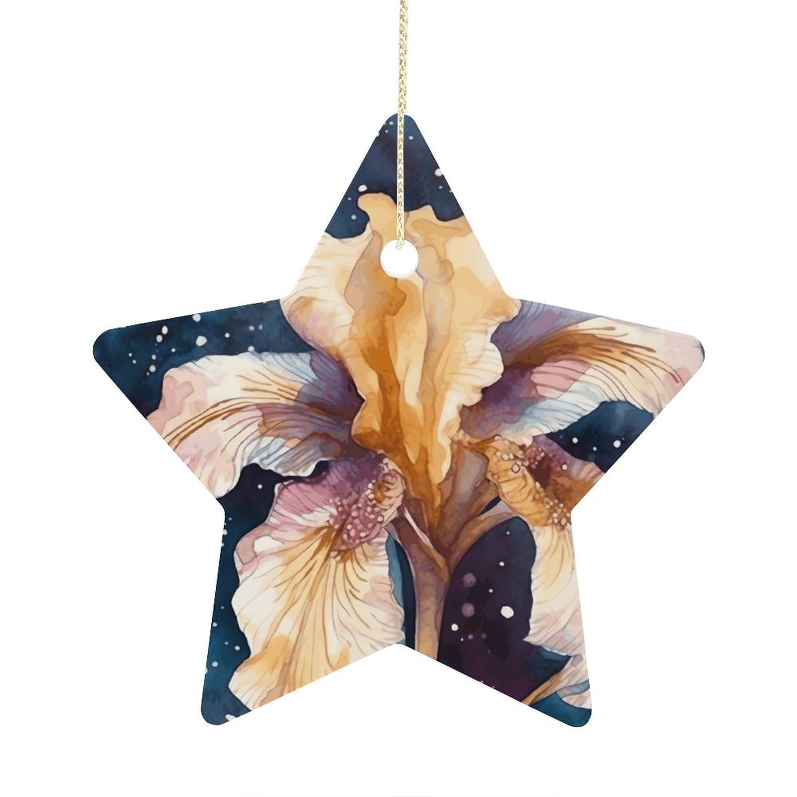 Fodpand Women's Style Iris Flower Image Ornament With String, Keepsake Hanging Decorations,Ceramic Ornaments For Men Indoor Home Holiday Party Gifts