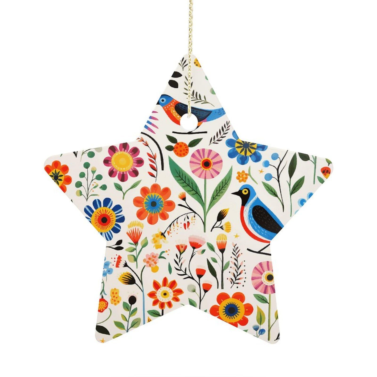 Fodpand Women's Style Flower And Bird Pattern Ornament With String, Keepsake Hanging Decorations,Ceramic Ornaments For Men Indoor Home Holiday Party Gifts