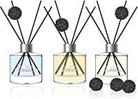 AromaSphere Reed Diffuser Set of 3: Eucalyptus, Jasmine, Lemongrass Aromatherapy Oils, 3x50ml with 12 Sticks & 6 Rattan Balls for Home Office Bath