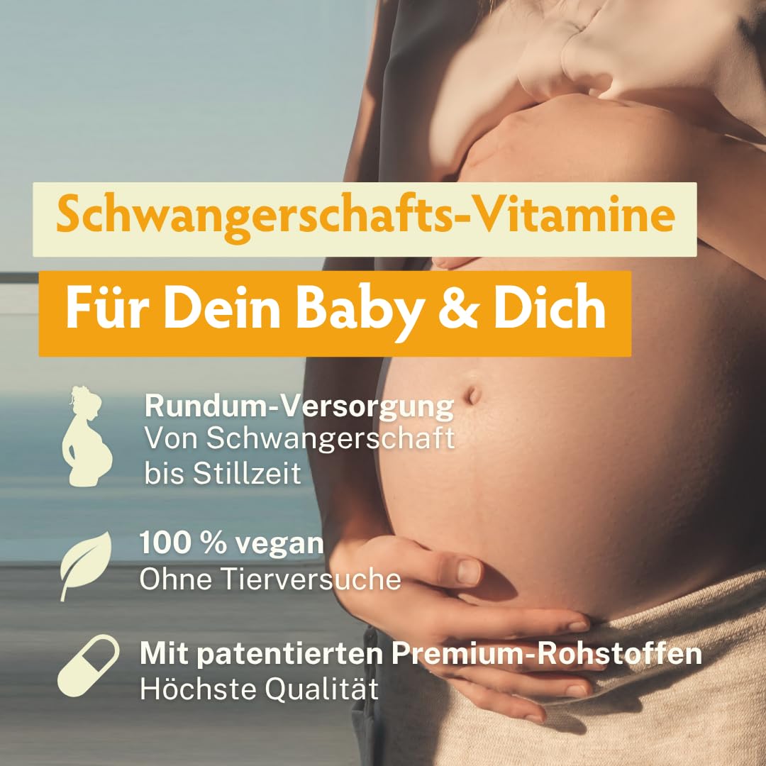 BabyFORTE® Folsäure ohne Jod + Omega-3 vegan mit Algenöl | 17 Schwangerschaftsvitamine ohne Jod + Quatrefolic® | 180 Kapseln | ab 1. Trimester