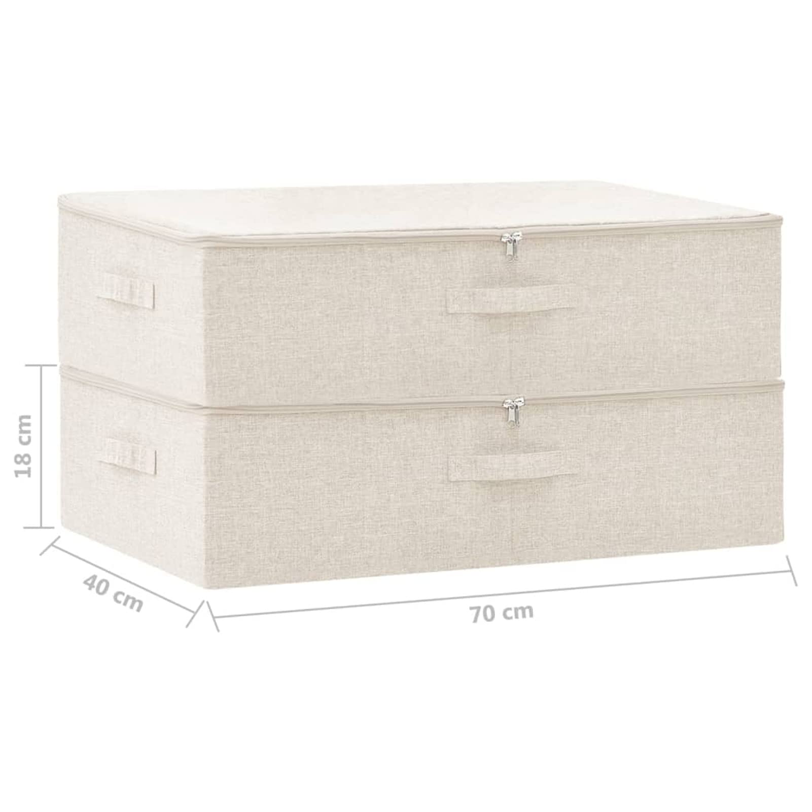 Tidyard 2 STK. Faltbare Aufbewahrungstasche, Dekoboxen mit Reißverschluss, Aufbewahrungskörbe, Spielzeug-Organizer, Stoff Creme 70x40x18 cm