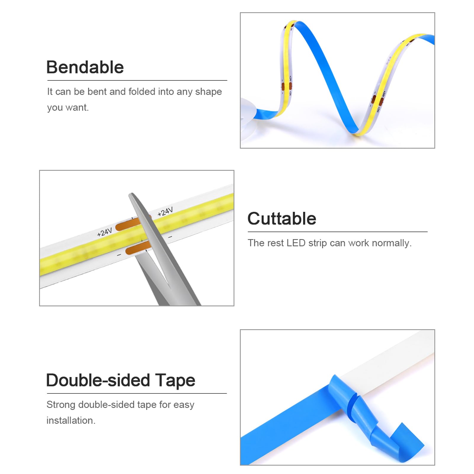 AIMENGTE COB LED Strip, mit 2 Bewegungsmelder, 5M Warmweiß Led Streifen, hochhelliges flexibles Bandlicht Für Schrank,Küche,Wohnzimmer,Schlafzimmer,Treppe