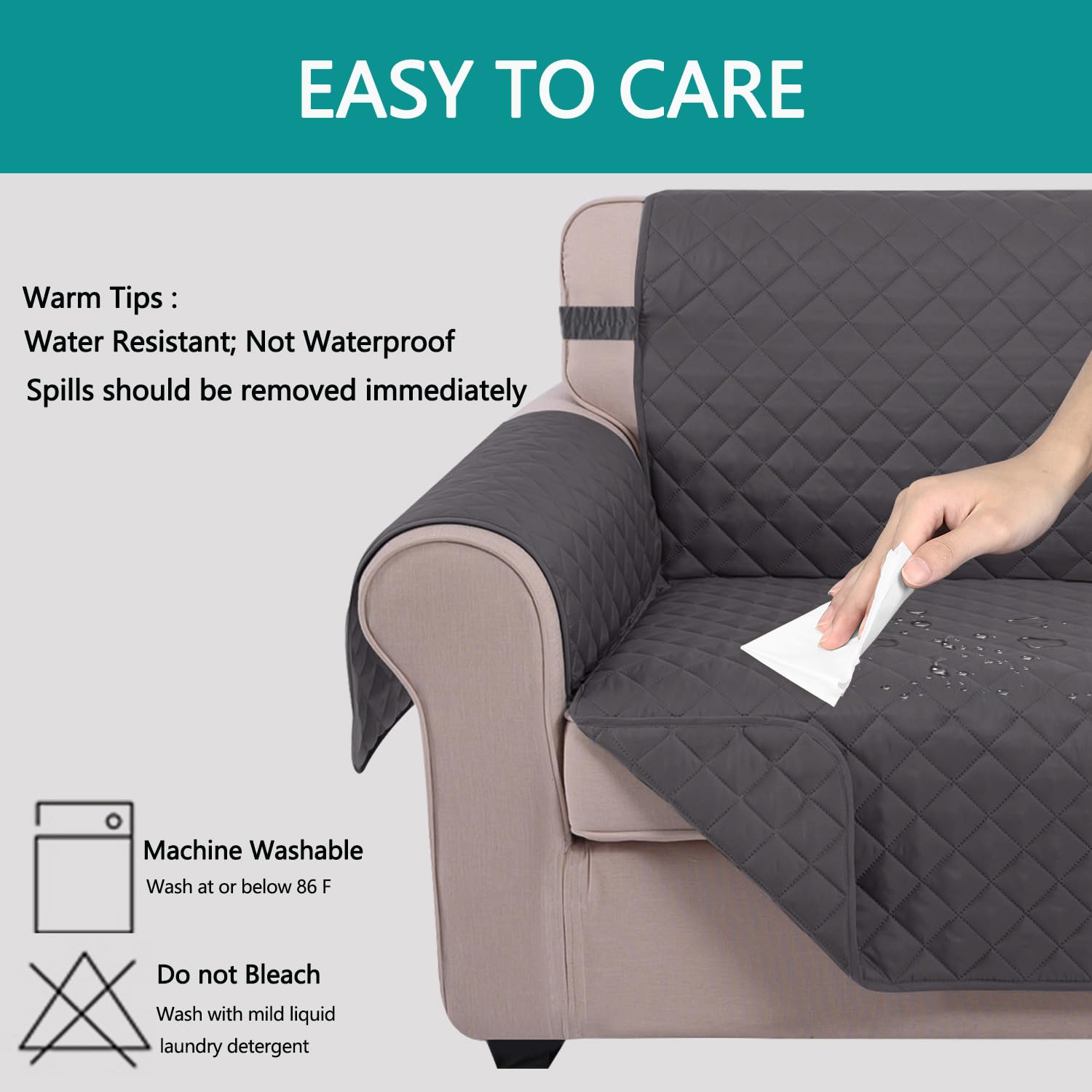 U-NICE HOME Loveseat Pokrowiec na sofę dwustronne pokrowce na 2 poduszki na kanapę dla psów, ochraniacz na meble z elastycznymi paskami, wodoodporny (mały fotel, ciemnoszary/ciemnoszary)