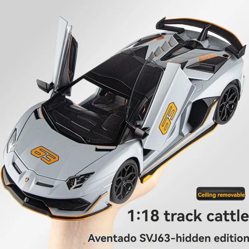 FUNABLO Scale Exclusive Alloy Metal Pull Back Die-cast Car Model with Sound Light Mini Auto Toy for Kids Metal Model Toy Car with Sound and Light (1:24 Scale Lamborghini SVJ 63 -White) 2