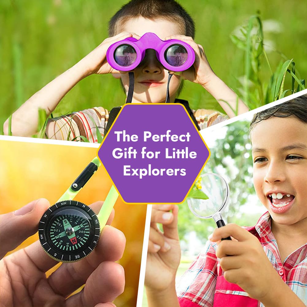 Binocolo per bambini, regali per bambini per bambini e bambine, forte ingrandimento 8X21, binocolo con lente d'ingrandimento e bussola, giocattolo per 3-12 anni (viola)