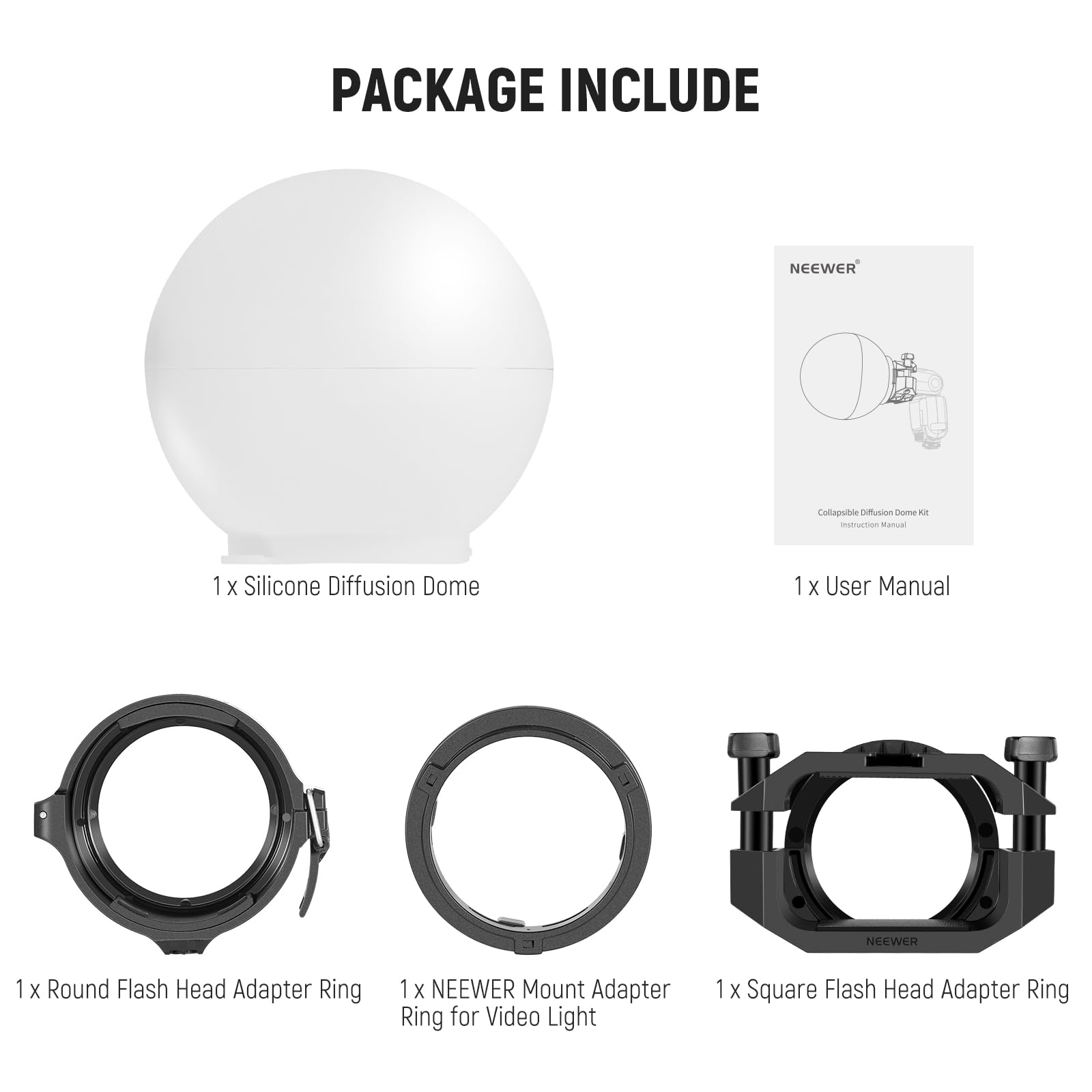 Neewer Diffusion Dome CRS6 Softbox con 3 anelli adattatori, compatibile con Godox V1 Z2PRO Z3R testa rotonda Flash e Square Speedlite Z880 e altri, supporto per luce video MS60B MS60C MS150B