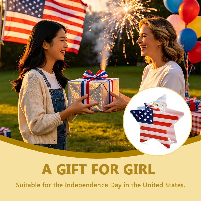 Fourth of July Claw Clip for Women Teens 4th of July Hair Accessories for Girls Women Star Red White and Blue Hair Clips for Kids American Flag Claw Clip Independence Day Hairclips Star Hair Clips image 5