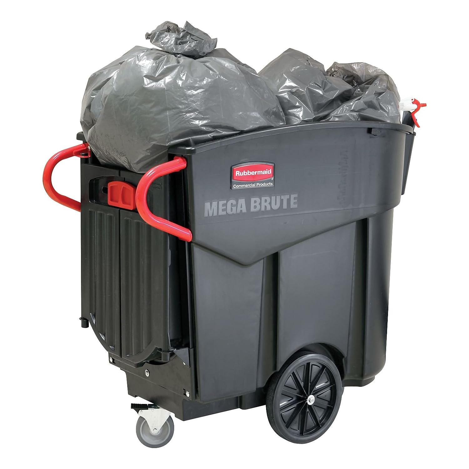 Rubbermaid Commercial Products MEGA BRUTE® Mobile Collector/Trash/Garbage/Recycling Cart with Double Doors, Multi-Stream, 120 Gal, 400 lbs Capacity, Black, Office/Warehouse/Facility Clean-up
