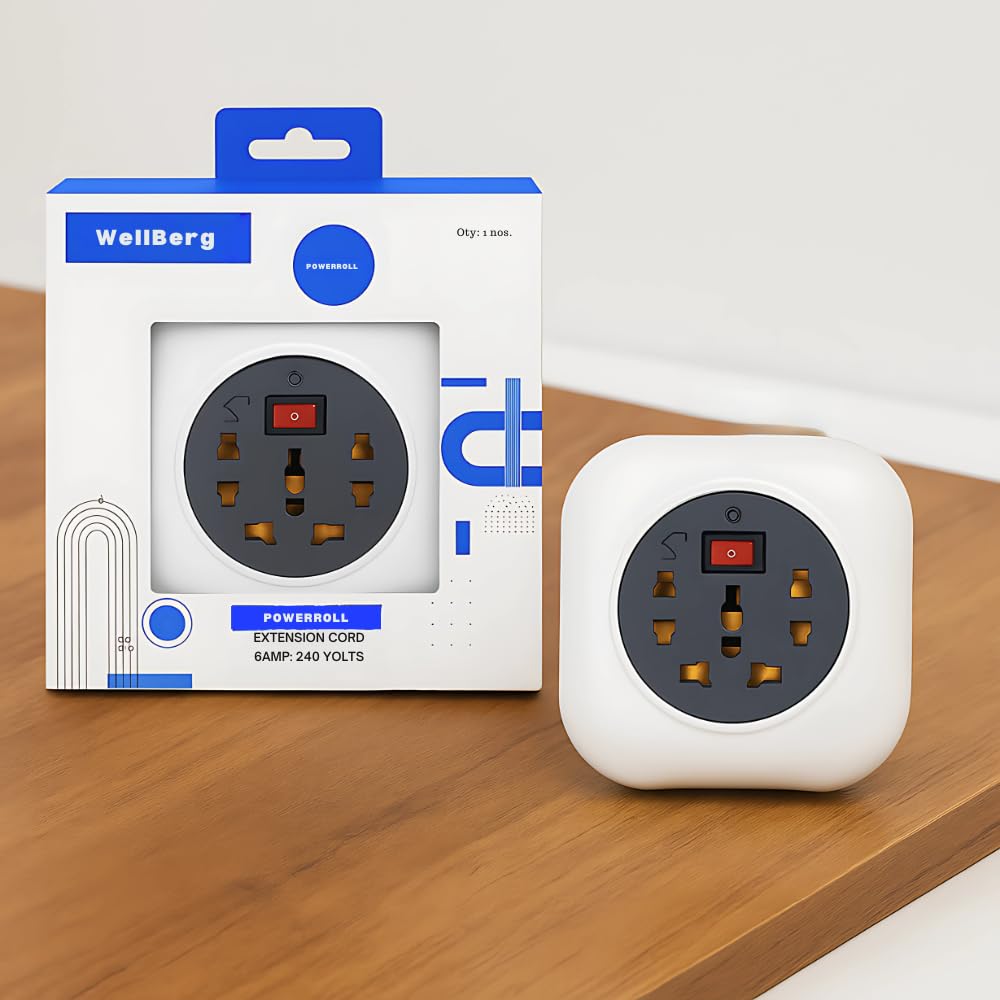 Wellberg PowerRoll 2-Pin Flex Box with 4M 100% Copper Cord | 2 Two-Pin + 1 Three-Pin Universal Sockets | Master Switch LED Indicator Cable Guard & Safety Sleeve | Extension Board for Home & Office Use-image-28