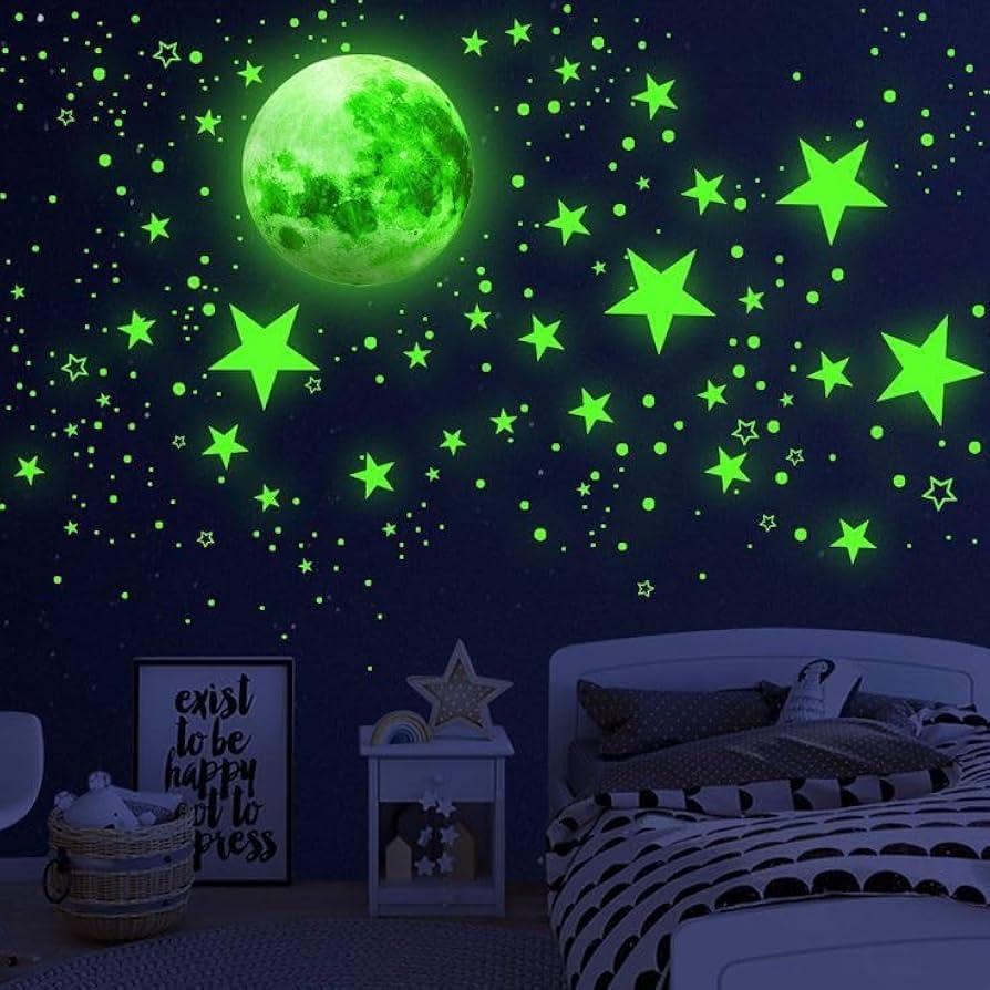 Glow in The Dark Moon & Stars Wall Stickers | 3D Luminous Radium Decals for Bedroom, Ceiling & Kids Room | Night Sky Effect Home Decor, Removable Stickers for Nursery, Living Room & Ceiling Decoration-picture-26