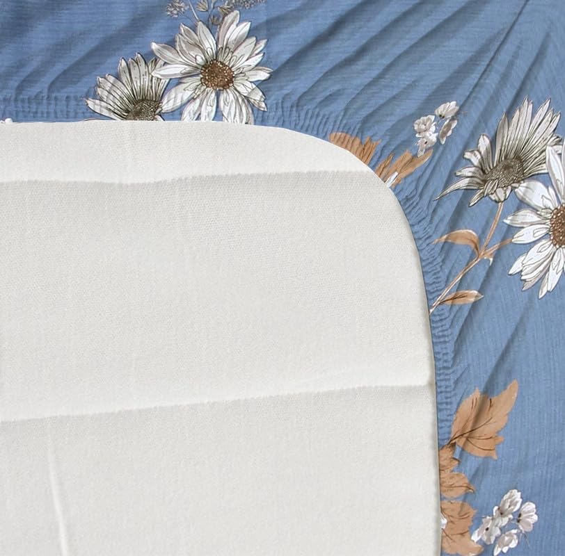 Image of NHD HOME Premium Cotton Elastic Fitted Bedsheets with 2 King Size Pillow Covers | Double Bed with All Around Elastic 220 TC Supersoft |Size-72 King Sizex78+10 inches | Floral, Light Grey White