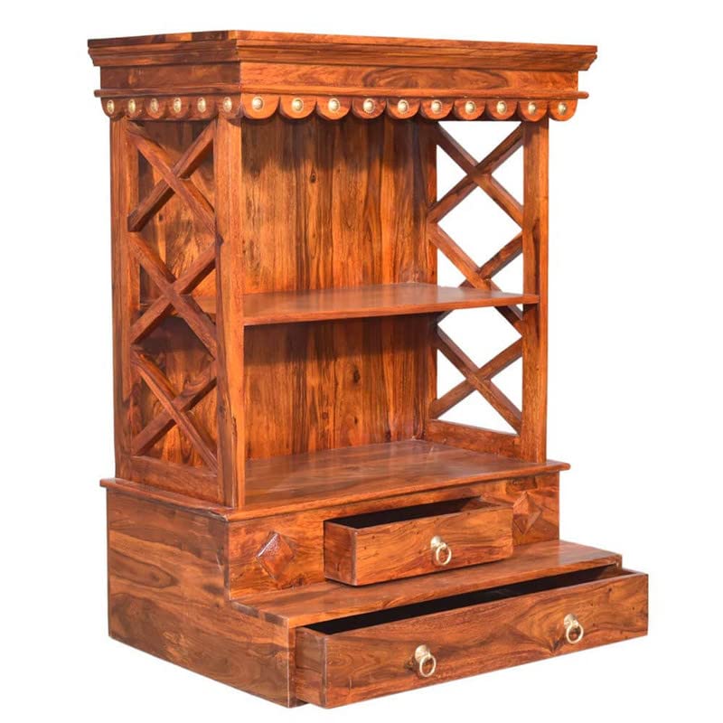 Image of Wudniture Sheesham Wood Handcrafted Home Mandir /Temple (Honey Finish, 100 cm) | Wooden Pooja Mandir for Home & Office