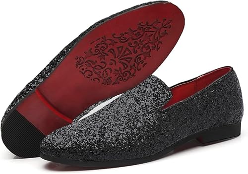 Miniatura 7 de Haza Pairs Pantuflas brillantes para hombre, con lentejuelas metálicas, con textura, esmoquin con purpurina, mocasines de graduación, zapatos de