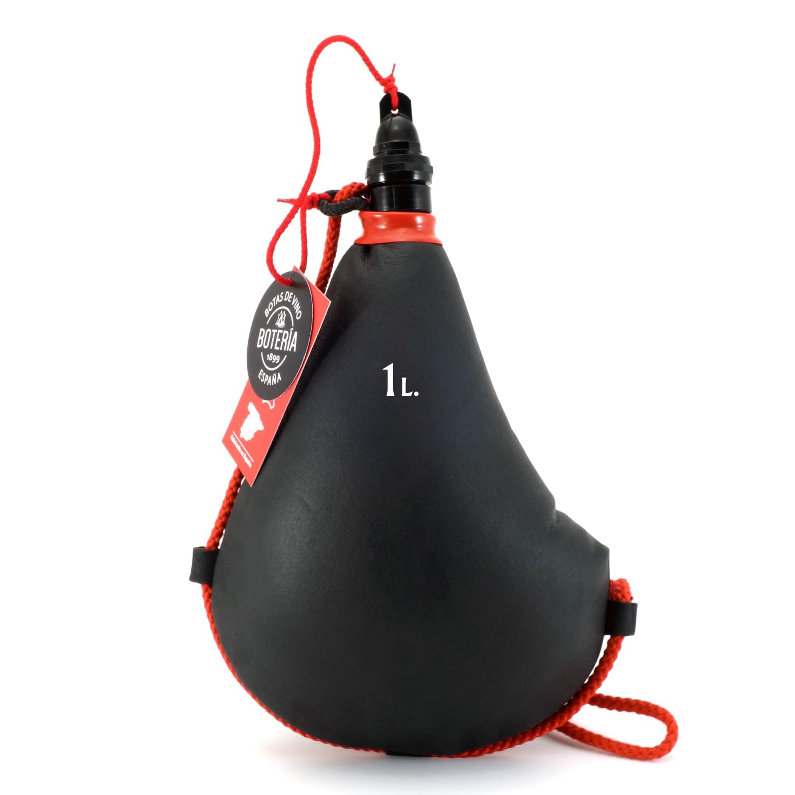 Bota de Vino Recta Tradicional Piel de Cabra Interior de Látex Todas las Bebidas Color Cuero Negro (1 Litro)