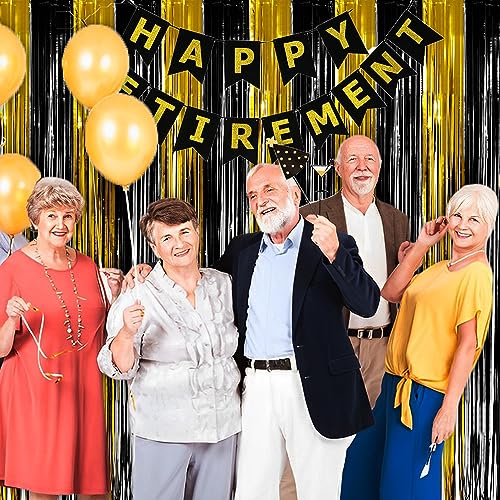 Black and Gold Party Streamers Decoration - GREATRIL Foil Fringe Backdrop for 2026 NYE/Anniversary/Farewell/Cocktail/Prom/EID/Birthdays - 3.2ft X 8.2ft - 2 Packs - Image 4