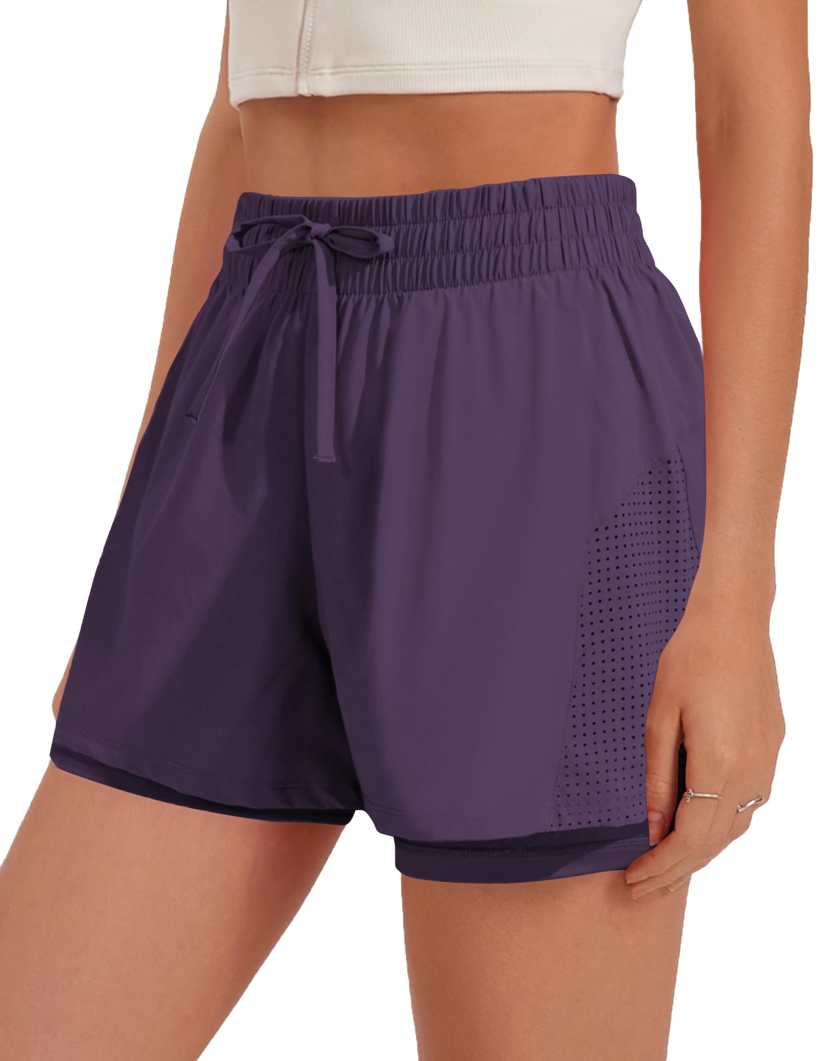 Pinspark womens High Waisted Quick Dry Gym Shorts with Pocket