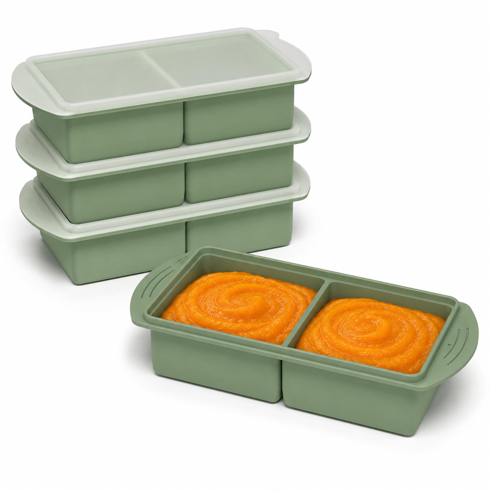 Plateaux de Congélation en Silicone Extra Larges avec Couvercle Lot de 4 | 2 Tasses par Compartiment Pour Congeler Soupes Bouillons et Sauces Facilement