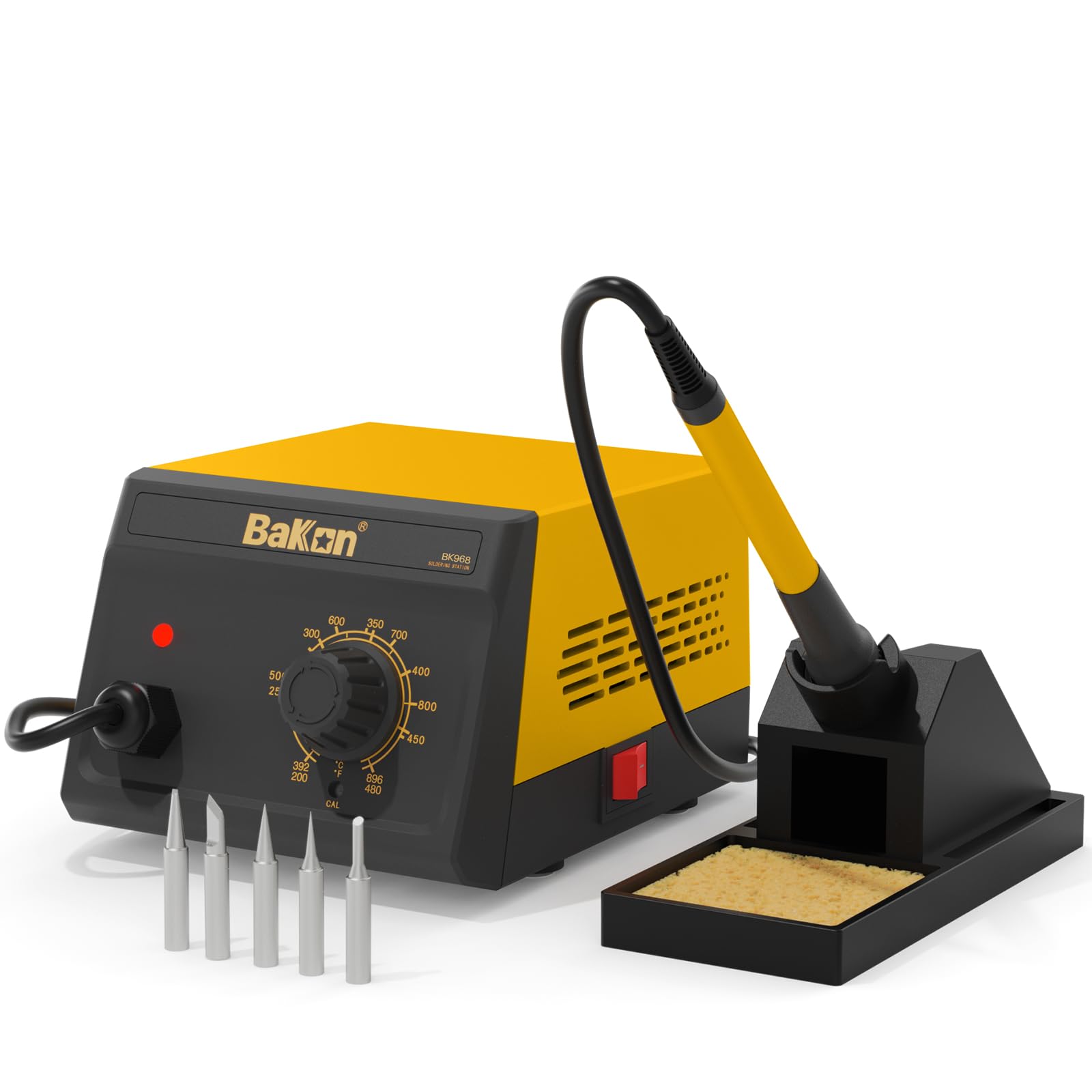 Bakon BK968 Soldering Station, 90W Soldering Station kit with 5 Soldering Iron Tip,Integrated Ceramic Heating Core, Temperature Range 392β~896,Automatic Sleep Mode