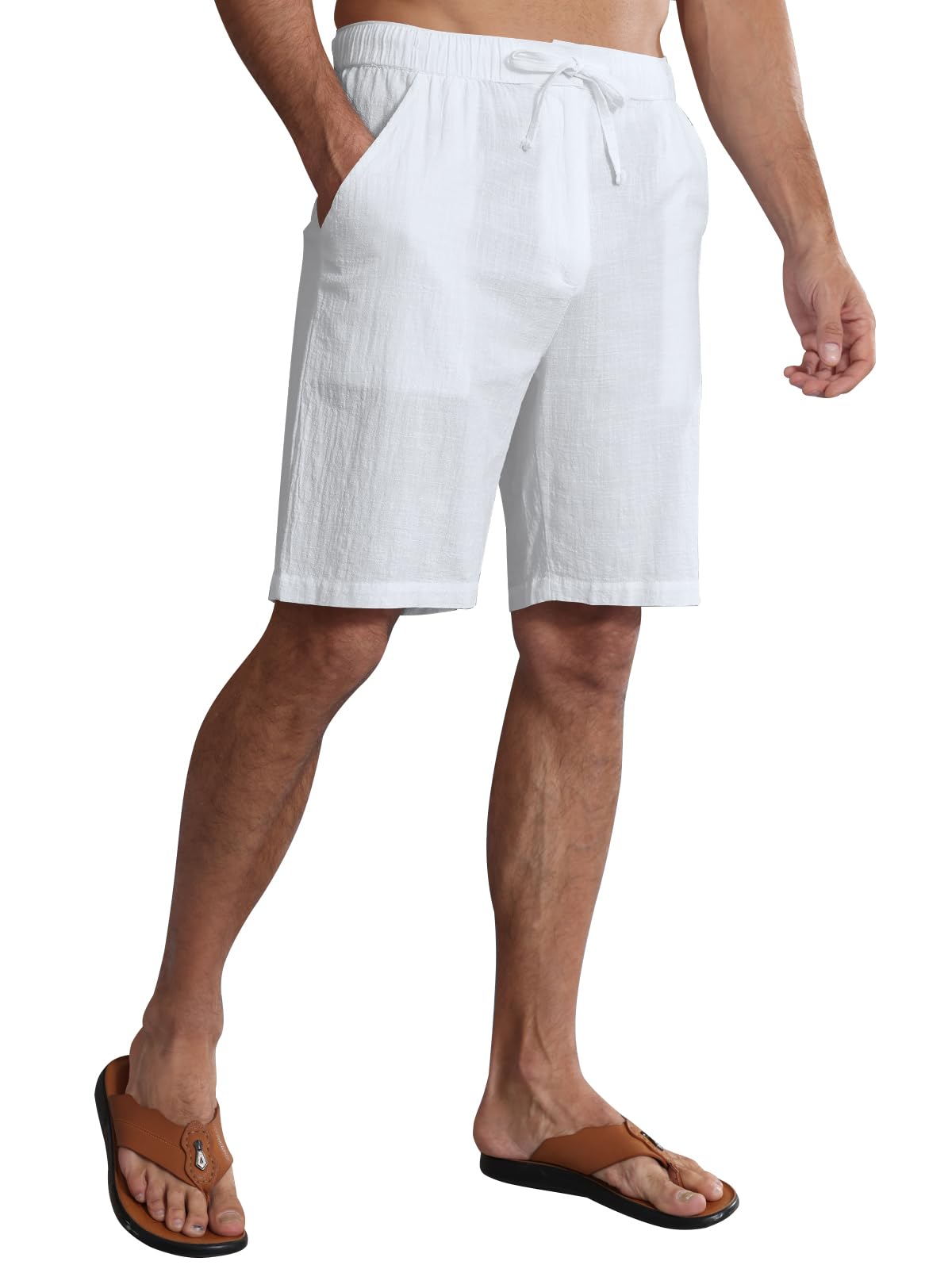 Huayuzh Kurze Hosen Herren Leinen Shorts Sommer Leichte Luftige Lockere Passform Freizeithose Urlaub Strand