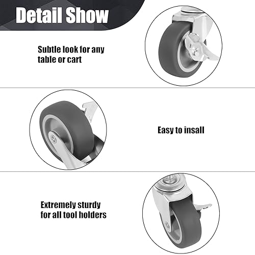 Miniatura 5 de Ruedas giratorias, juego de 4 ruedas giratorias de 3 pulgadas, ruedas giratorias resistentes con freno, tamaño métrico M8-1.25-15 (diámetro del