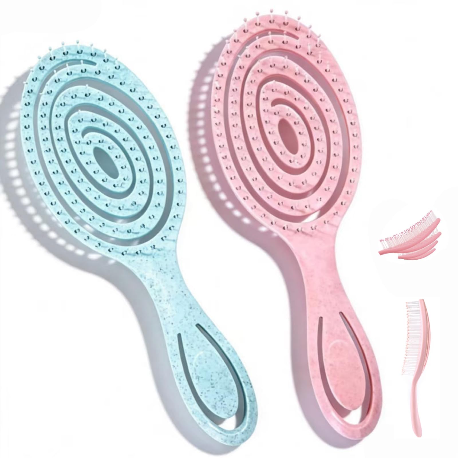Veroa 2 Stück Haarbürste Ohne Ziepen für Damen & Männer & Kinder - Belüftete Haarbürsten Set Reduzieren Statische Elektrizität Glätten Unordentliches Haar für Alle Haartypen(Blau/Rosa)