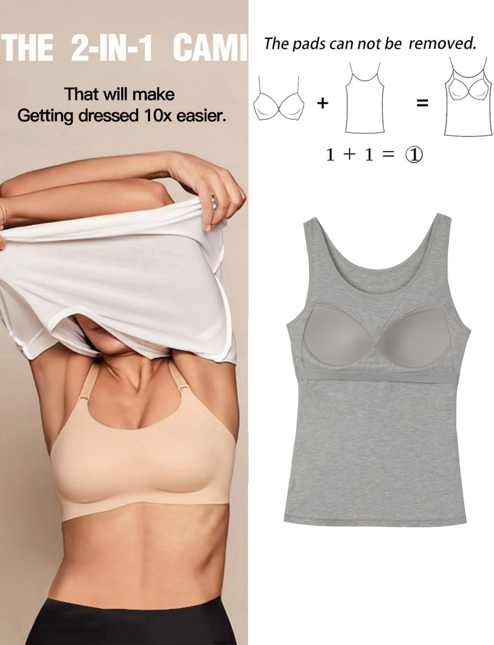 Tank Top with Built in Bra Cup for Women Casual Wide Strap Sleevless Layer Camisole Yoga Top Pack S-3XL - Image 3