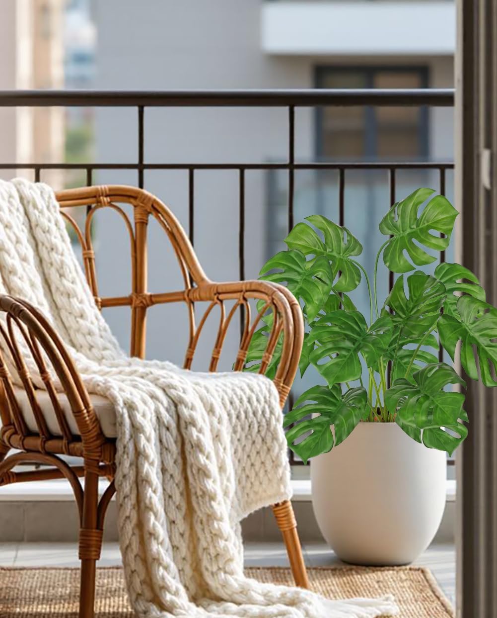 Hollyone 2PCS Artificial Monstera Plants Leaves 28.7" Fake Tropical Monstera Bush Tree Leaf Large Faux Greenery Stem Shrubs for Indoor Outdoor Home Garden Arrangement Jungle Safari Wedding Party Decor