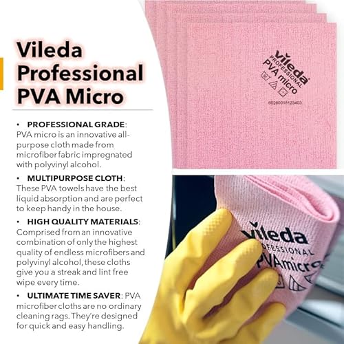 Vileda Professional | Pva Microfiber Cloth Red | All Purpose Cleaning Shammy | Synthetic Chamois Towel | Smooth & Absorbent Materials | 5 Pack #TOP1