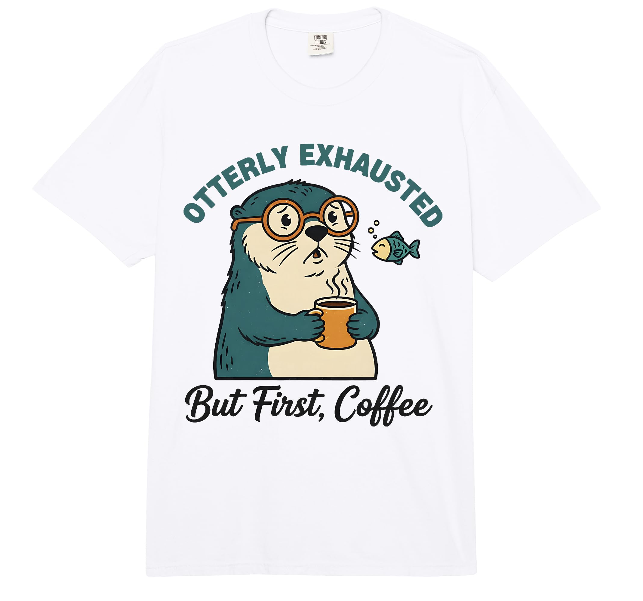 Cute Otter Animal Coffee Lover Design Gift Men Women Kids Comfort Colors Adult Heavyweight T-Shirt