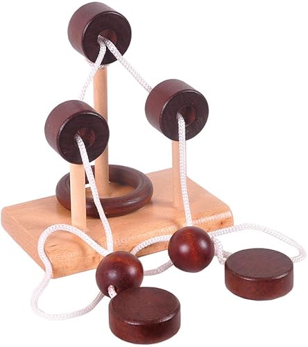 Miniatura 4 de Kingou Juego de 4 de rompecabezas de madera clásica cuerda de solución central juego de cerebro para adultos