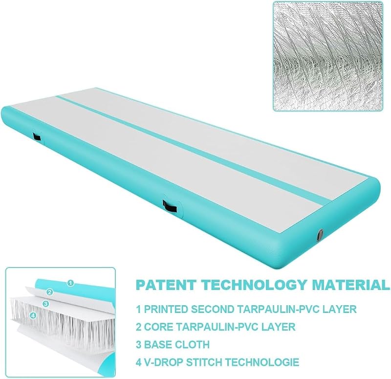 airtrack matte Felfújható Tornaszőnyeg Elektromos Pumpával, 300x100x10cm Zöld Gimnasztika Matrac Jóga Edzés Kempingezés