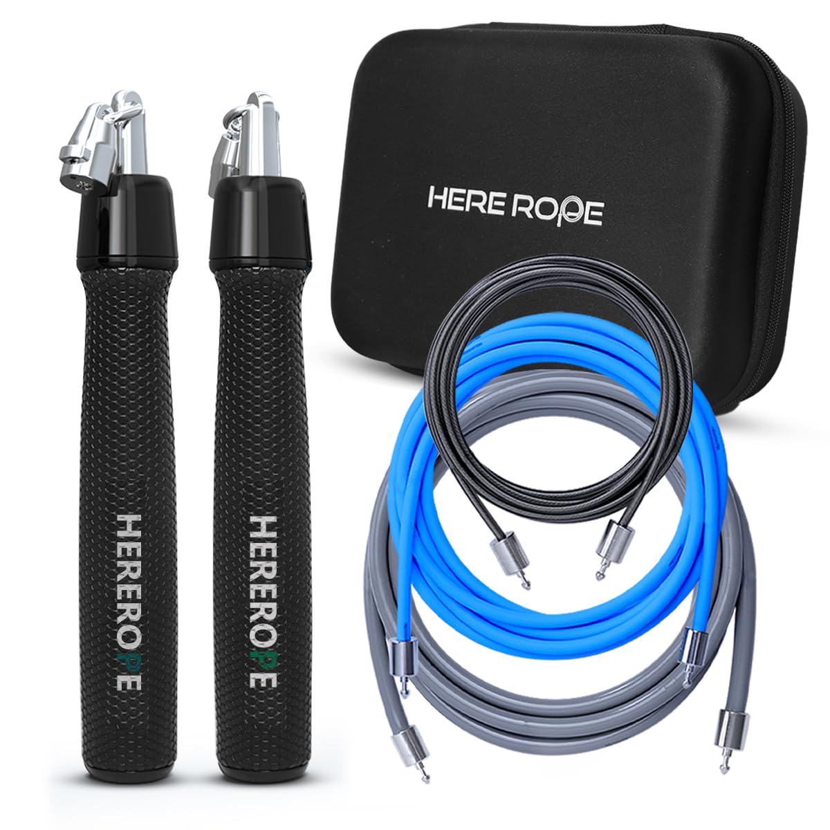 Weighted Jump Rope for Adults – Hererope Interchangeable 1/6lb, 1/4lb, 1/2lb Skippig Ropes – 360° Spin, Adjustable Length, Ergonomic Leather Grip – Fitness, Weight Loss & Strength Training (Black)