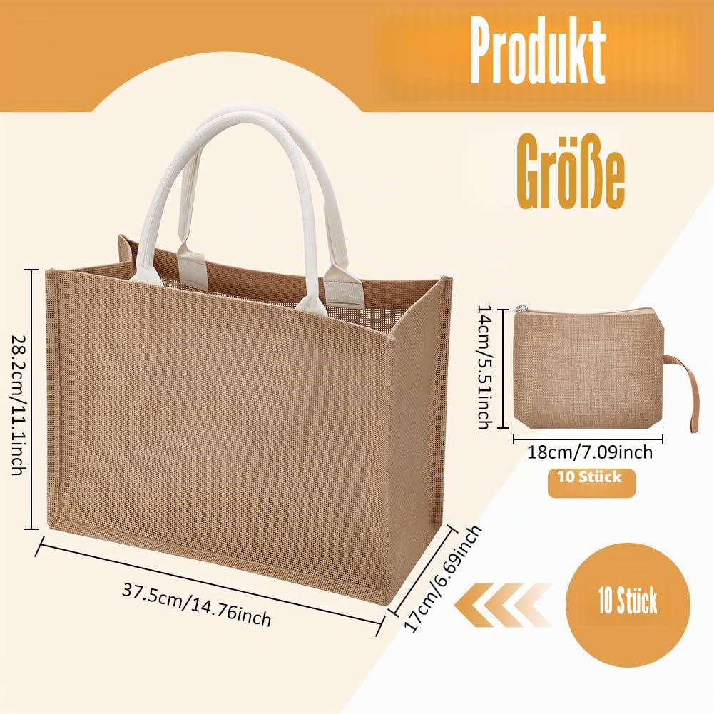 20 Stück Jute Tragetasche Mit Griff (Großpackung) 37.5x1.9x28.2cm Jute Tragetaschen Kosmetiktaschen Gastgeschenke Für Brautjungfern Geschenktaschen Für Frauen Einkaufstaschen Reisetaschen