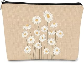 Boho Daisy White Flower Minimalism Pink Makeup bag,Cosmetic Bag Zipper Travel Toiletry Bag Best Gift Idea for Teen Girls Women,Birthday Christmas Gifts for Boho Lovers Teen Girls Sister
