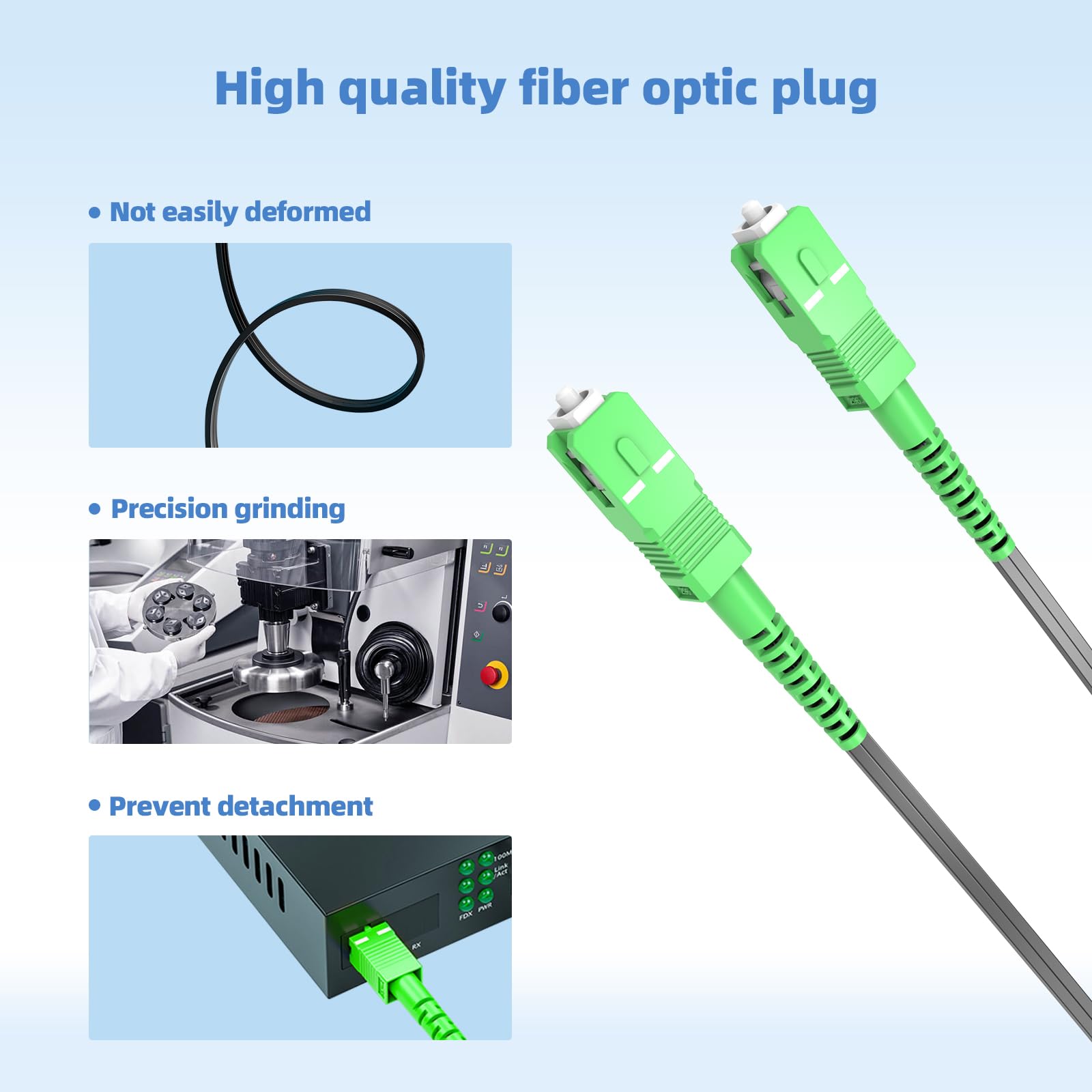 Buacoz Fiber Optic Internet Cable 10M/33ft SC/APC to SC/APC Outdoor Armored Jumper Optical Patch Cord Single-Mode Simplex 9/125µm FTTH 1 Steel Wire+2 FRP Strength Member LSZH Black