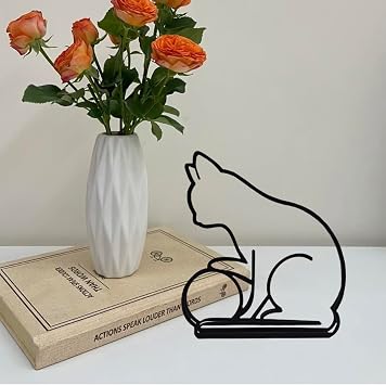 Modern Metal Cat Wall Art Sculpture, Black Minimalist Home Decor, Living Room Wall Decoration Play Ball cat