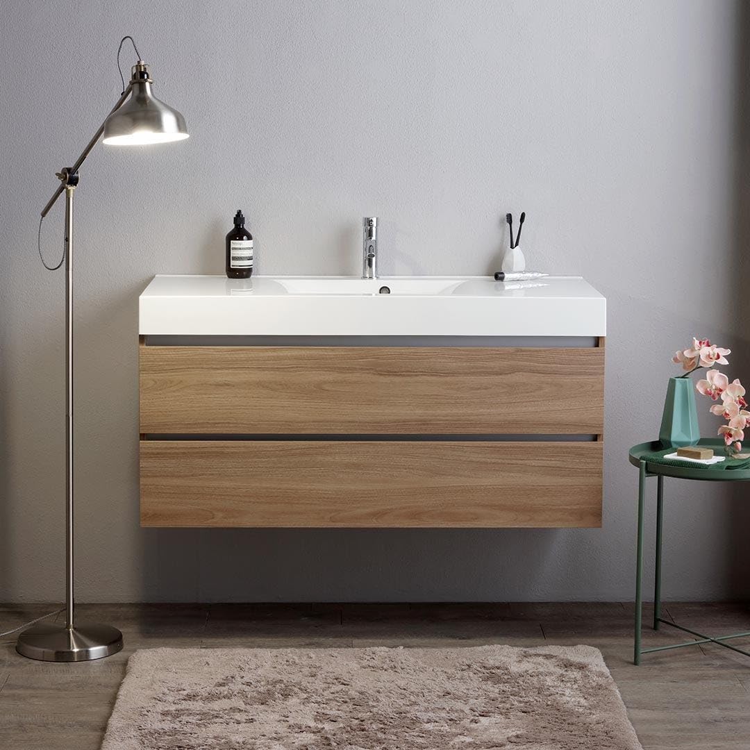 Kiamami Valentina - Mobile bagno sospeso 120cm cassetti e lavabo 1 vasca senza specchio | Valentina