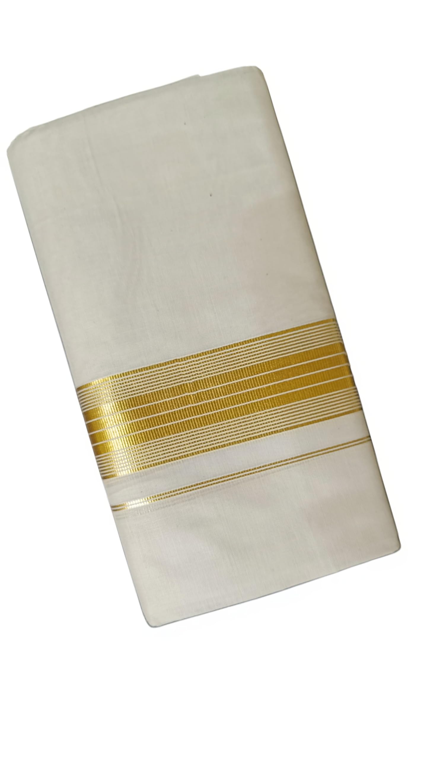 aardram Men's Premium Handloom Dhoti (Kerala Mundu), 100% Cotton, Golden Kasavu Stripe-picture-22