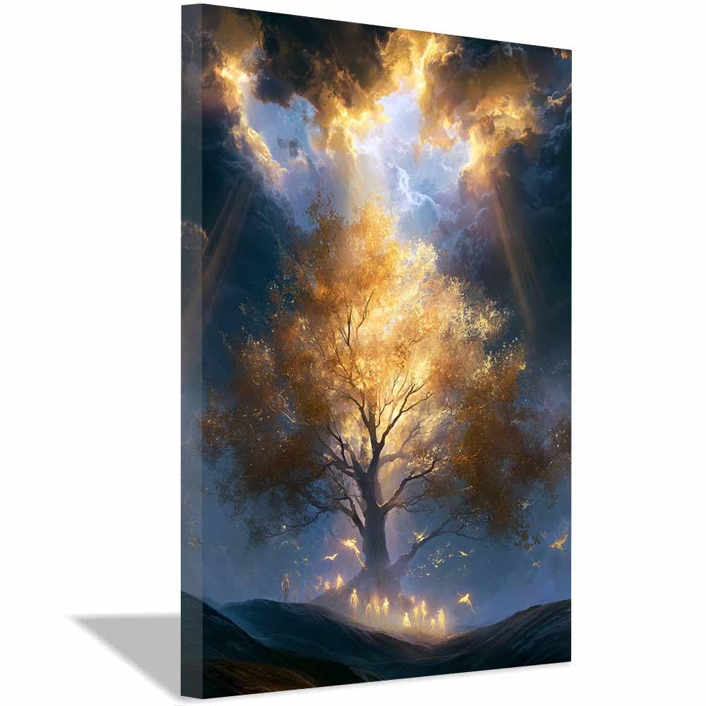 XENIOU Landscape Wall Art Vibrants Splash Tree canvas painting wall art, Living Room Bedroom Hallway Stairs Decoration.(Multicolor)-70x100cm Framed