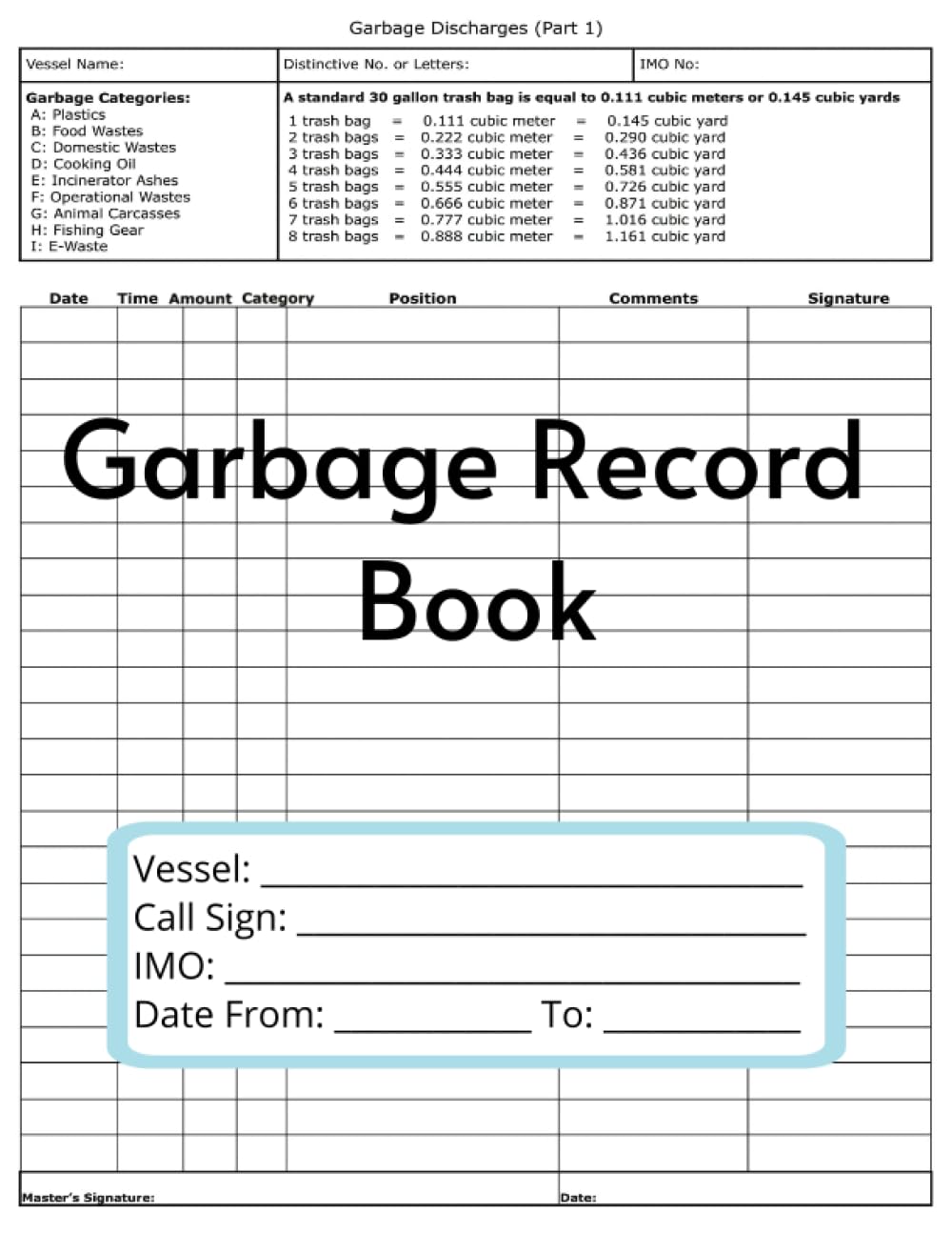 Garbage Record Book: Garbage Log
