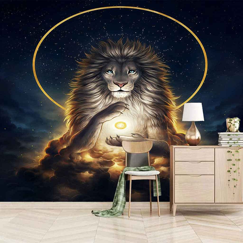 Papier peint panoramique lion en toile adhésive pour sublimer une chambre d'enfant